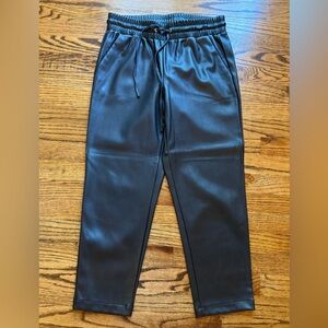 Loft Elastic Drawstring Waist Black Faux Leather Pant Size Petite Medium